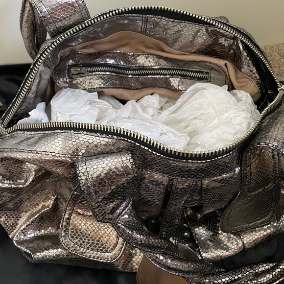 Gustto Cala Leather Satchel Bag - Metallic "Old Silver" - Rare - Picture 4 of 6